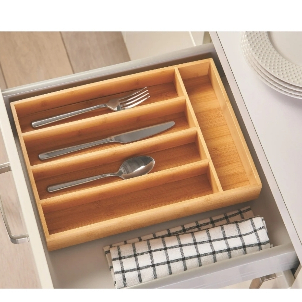 Natural Bamboo Utensil Organizer Drawer Kitchen Storage New